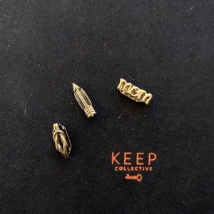 KEEP Collective “mom,” arrow, and knot charms in silver